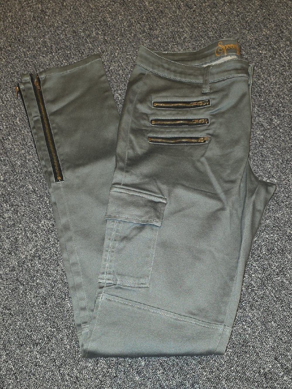 Spoon Grey Straight-Leg Utility Pants with Zipper Details